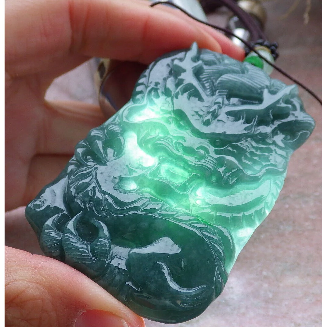 Certified Green 100% Burma Natural A Jade Jadeite Pendant Dragon Necklace - Image 7