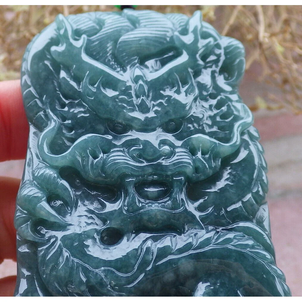 Certified Green 100% Burma Natural A Jade Jadeite Pendant Dragon Necklace - Image 8