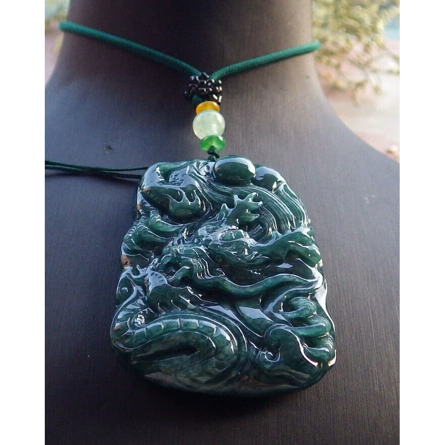 Certified Green 100% Burma Natural A Jade Jadeite Pendant Dragon Necklace - Image 3