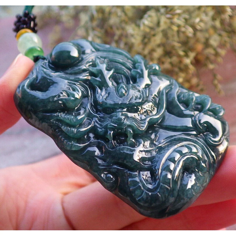 Certified Green 100% Burma Natural A Jade Jadeite Pendant Dragon Necklace - Image 4