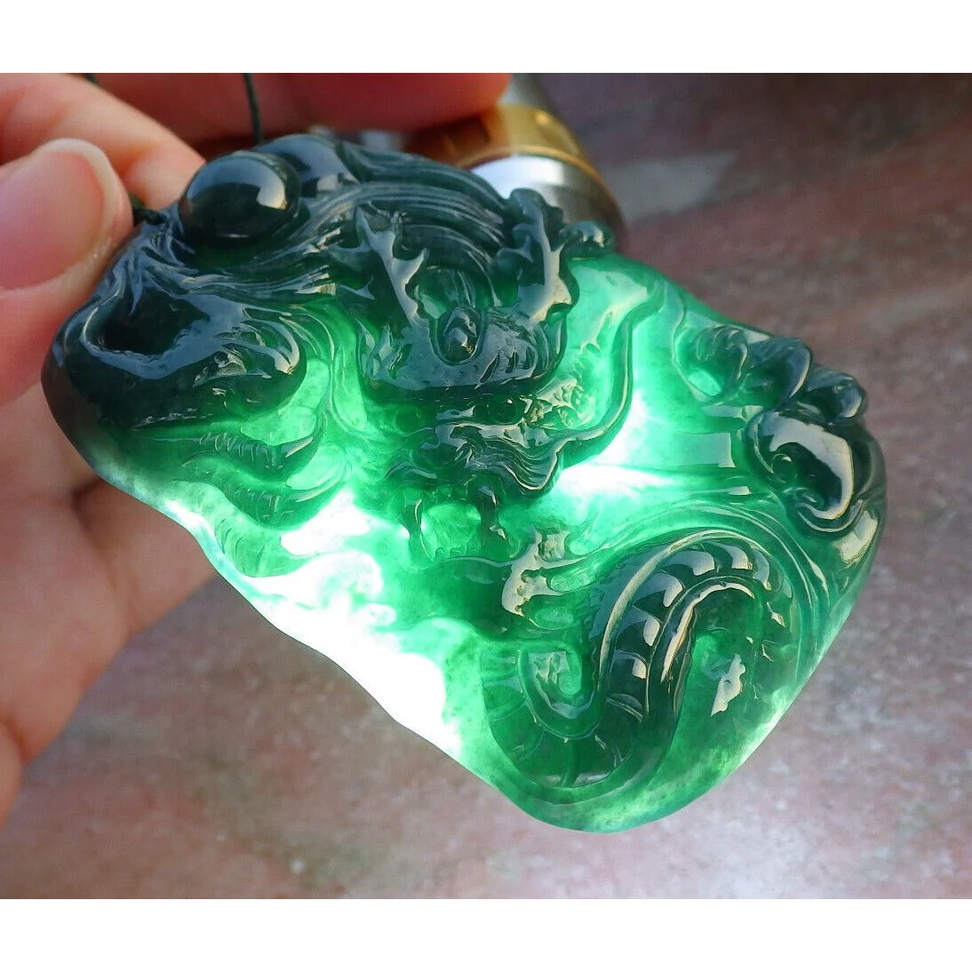 Certified Green 100% Burma Natural A Jade Jadeite Pendant Dragon Necklace - Image 5