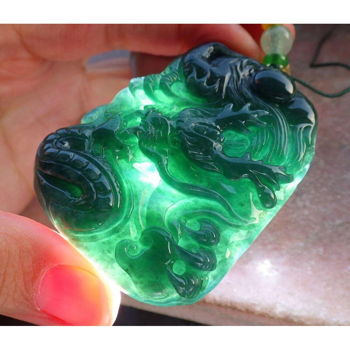Certified Green 100% Burma Natural A Jade Jadeite Pendant Dragon Necklace - Image 6