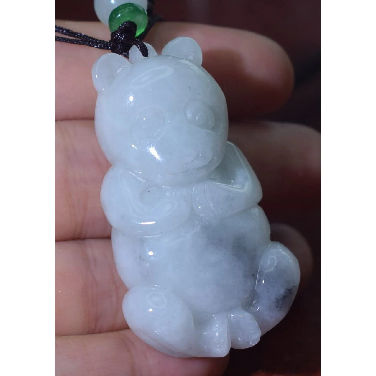 Certified Green 100% Burma Natural A Jade Jadeite Pendant Necklace Panda - Image 2