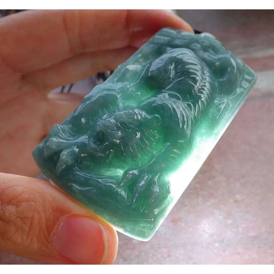 Certified Green 100% Burma Natural A Jade Jadeite Pendant Tiger Necklace - Image 6