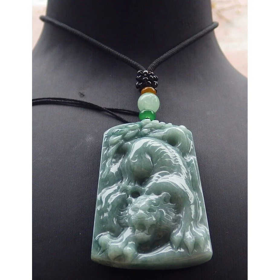 Certified Green 100% Burma Natural A Jade Jadeite Pendant Tiger - Image 2