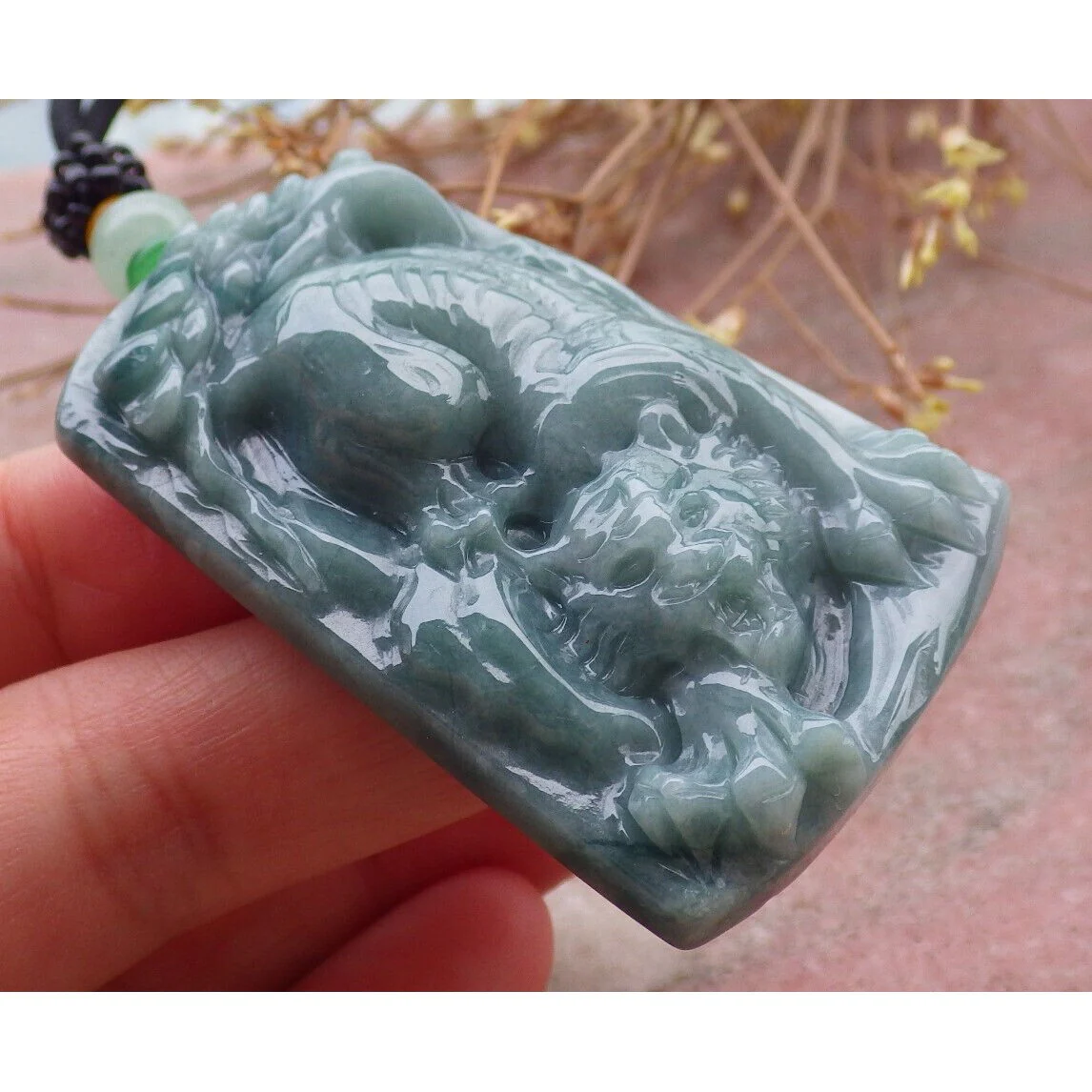 Certified Green 100% Burma Natural A Jade Jadeite Pendant Tiger - Image 3
