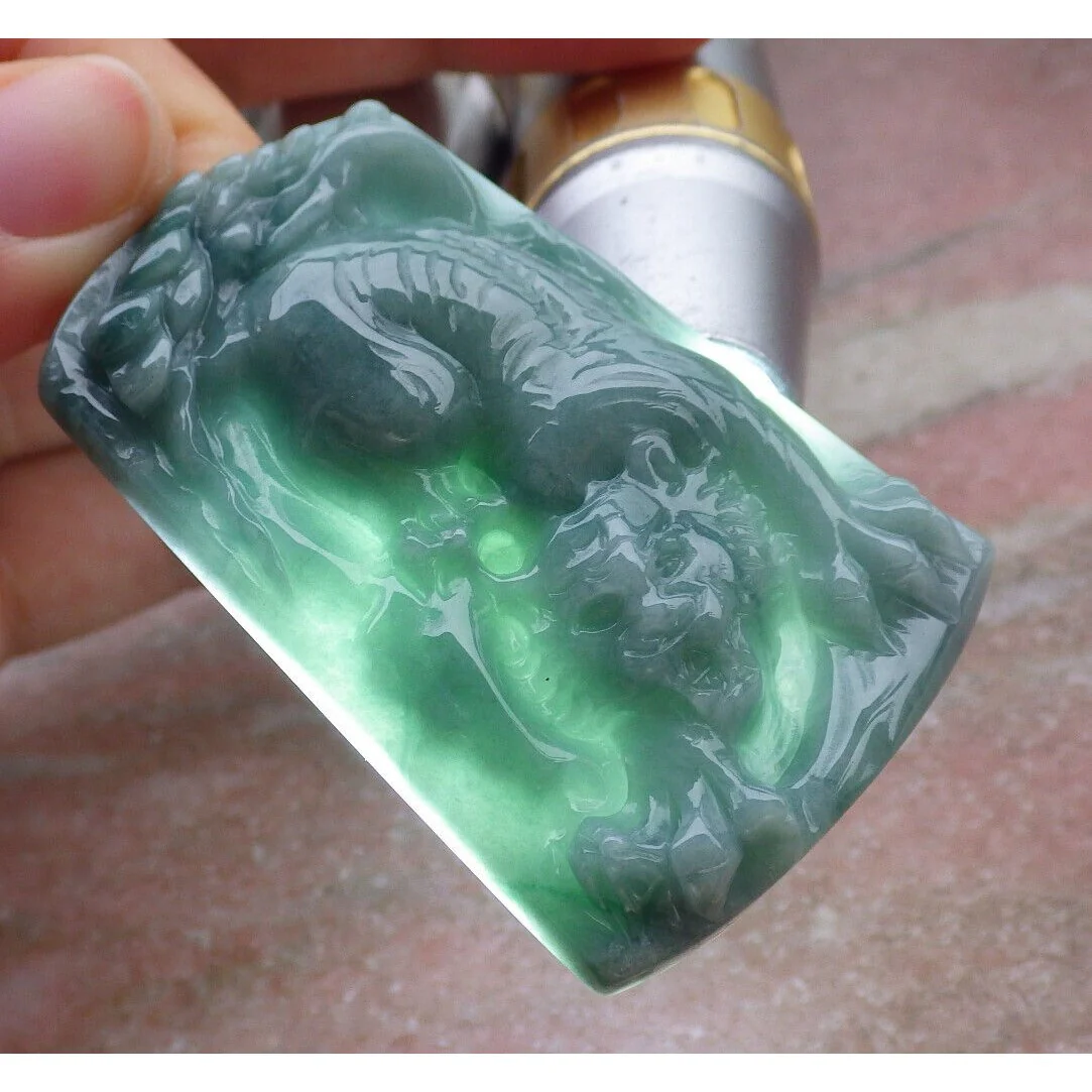 Certified Green 100% Burma Natural A Jade Jadeite Pendant Tiger - Image 4