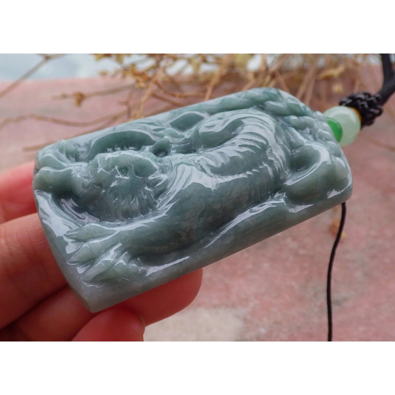 Certified Green 100% Burma Natural A Jade Jadeite Pendant Tiger - Image 5