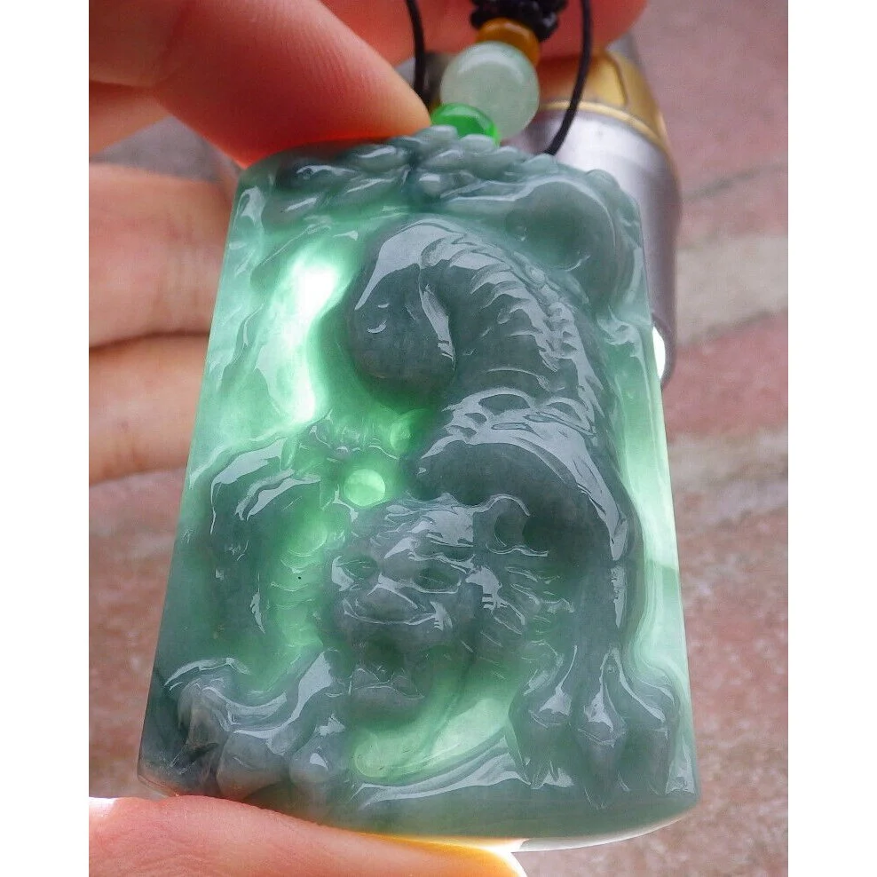 Certified Green 100% Burma Natural A Jade Jadeite Pendant Tiger - Image 6
