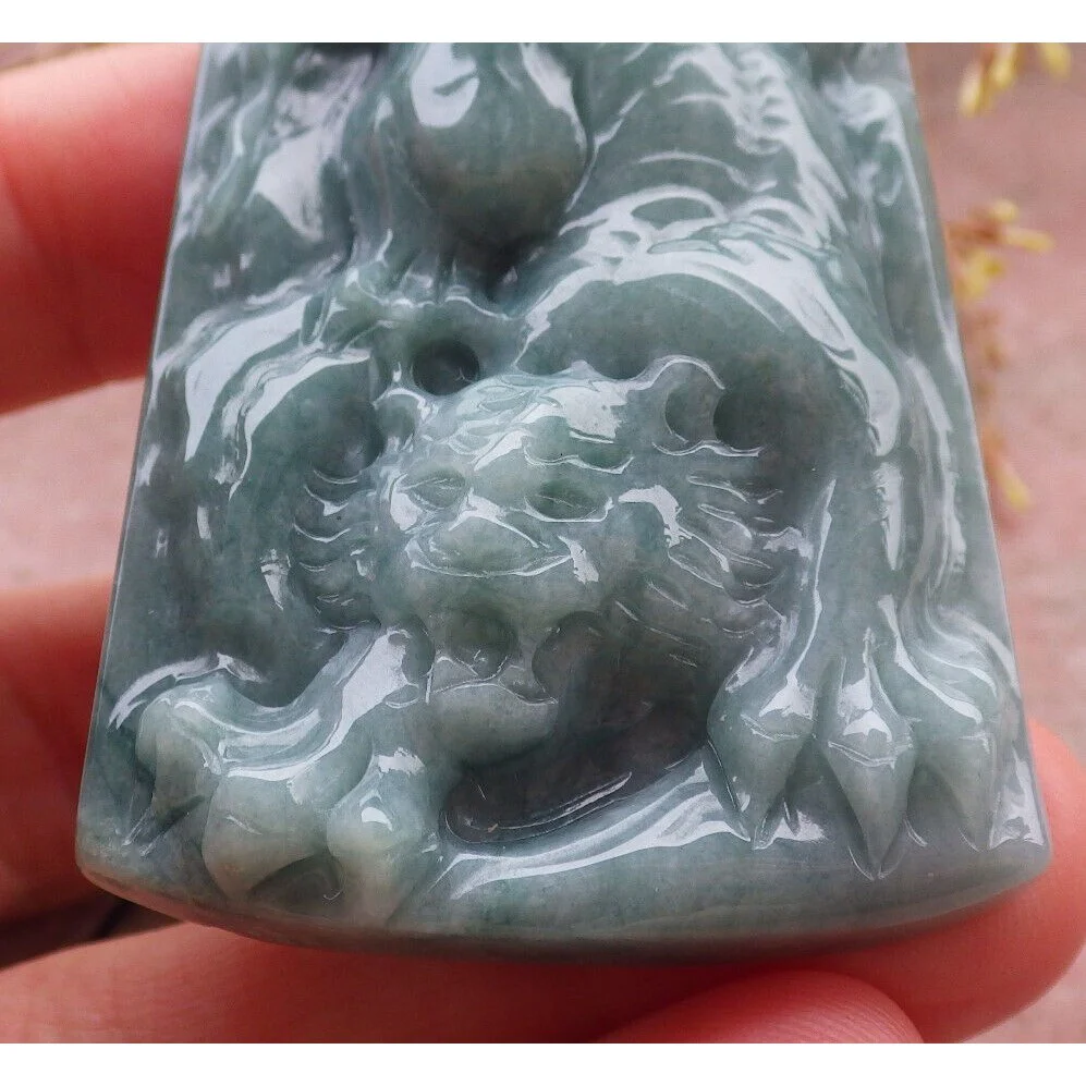 Certified Green 100% Burma Natural A Jade Jadeite Pendant Tiger - Image 8