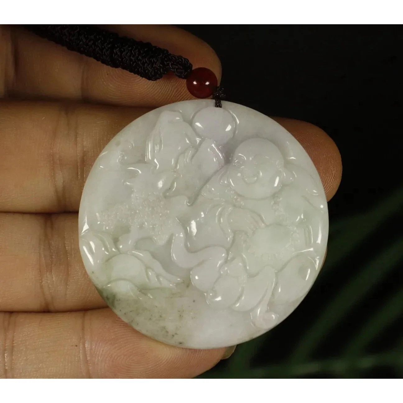 Certified Green 100% Natural A Jade Jadeite Pendant Buddha Landscape - Image 2