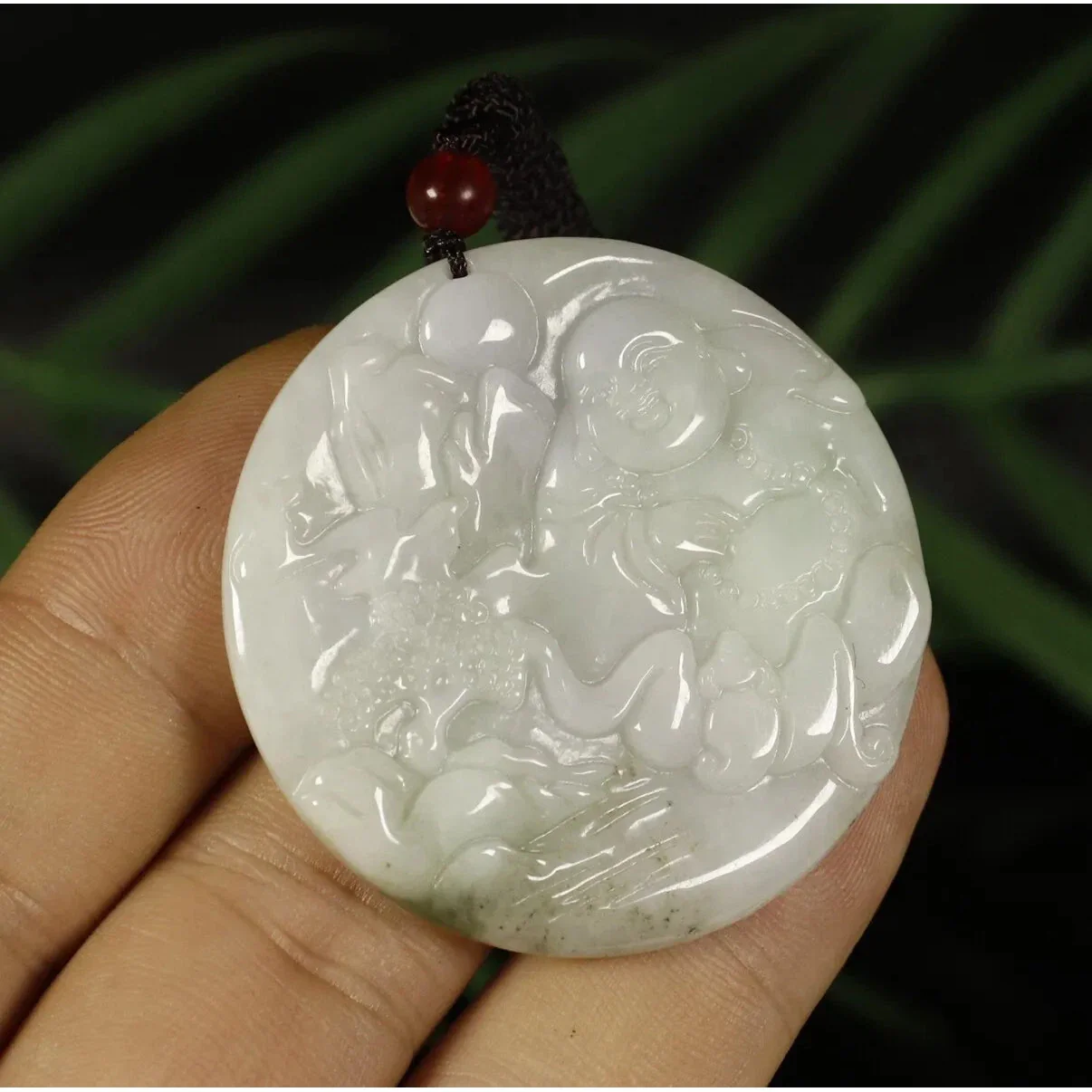 Certified Green 100% Natural A Jade Jadeite Pendant Buddha Landscape - Image 3