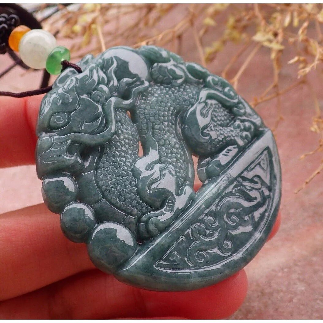 Certified Green 100% Natural A Jade Jadeite Pendant Dragon Mouse Rat Necklace - Image 2