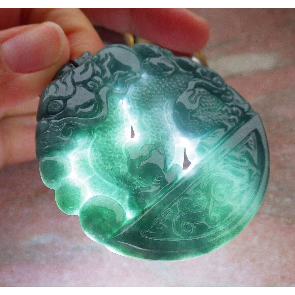 Certified Green 100% Natural A Jade Jadeite Pendant Dragon Mouse Rat Necklace - Image 3