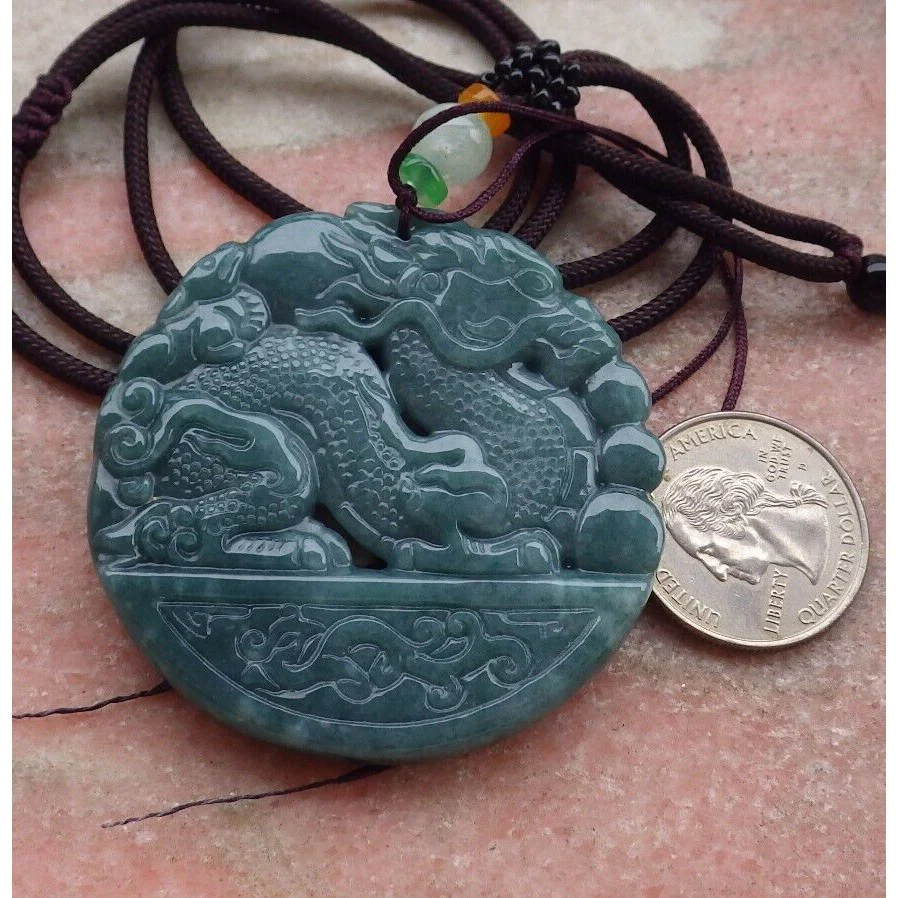 Certified Green 100% Natural A Jade Jadeite Pendant Dragon Mouse Rat Necklace - Image 4
