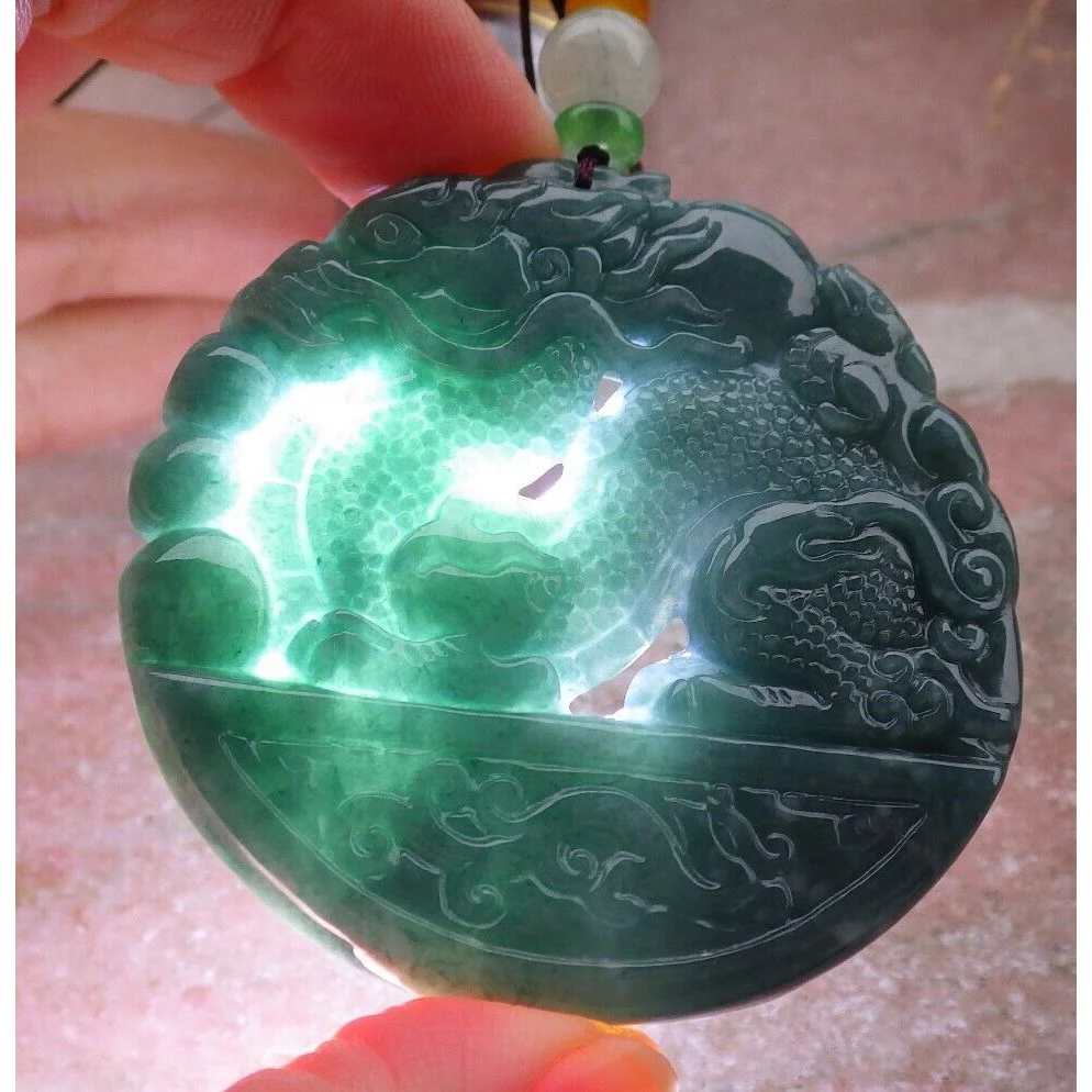 Certified Green 100% Natural A Jade Jadeite Pendant Dragon Mouse Rat Necklace - Image 5