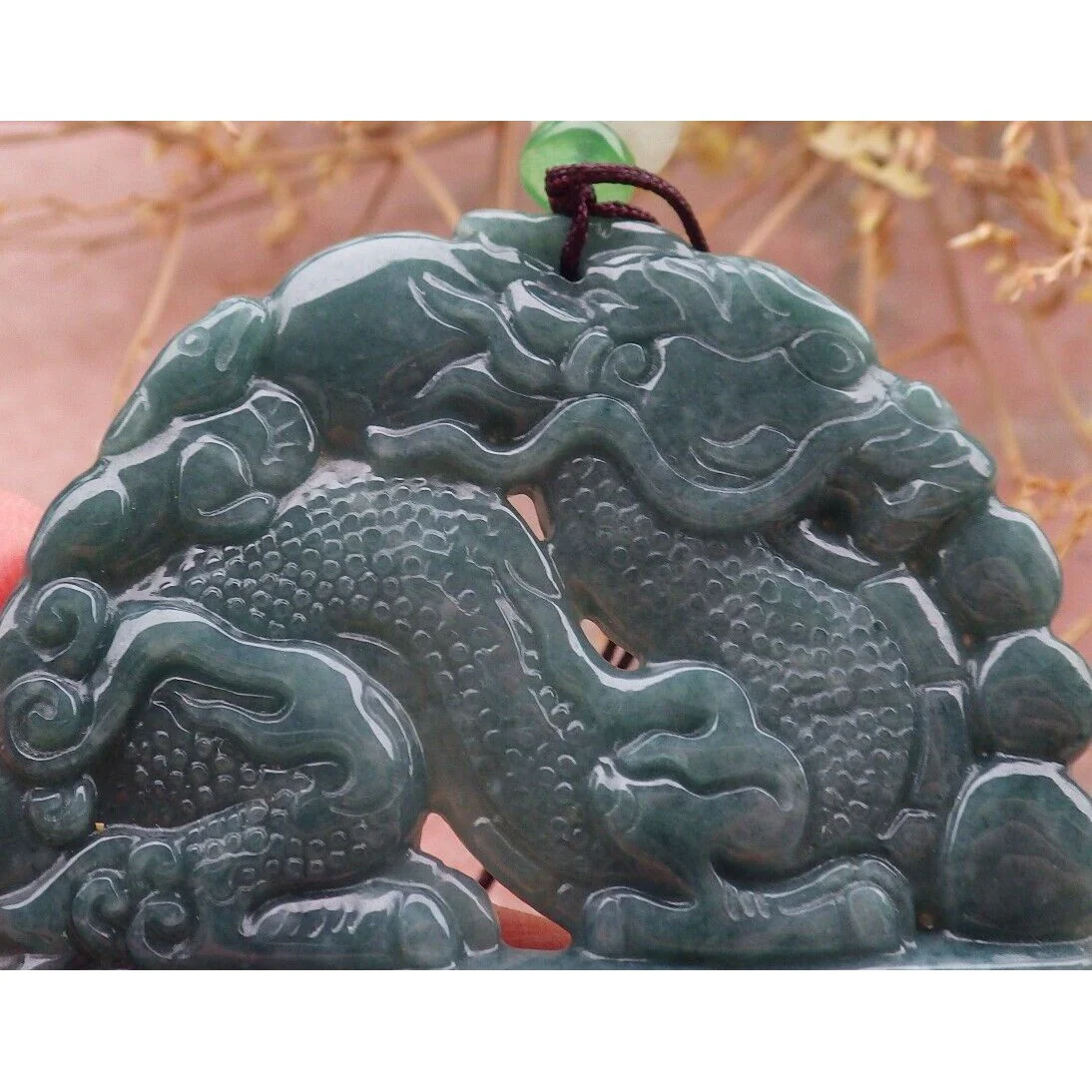 Certified Green 100% Natural A Jade Jadeite Pendant Dragon Mouse Rat Necklace - Image 6