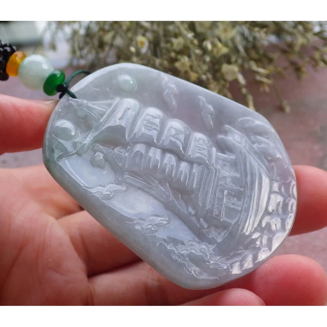 Certified Green 100% Natural A Jade Jadeite Pendant Sailboat Necklace - Image 3