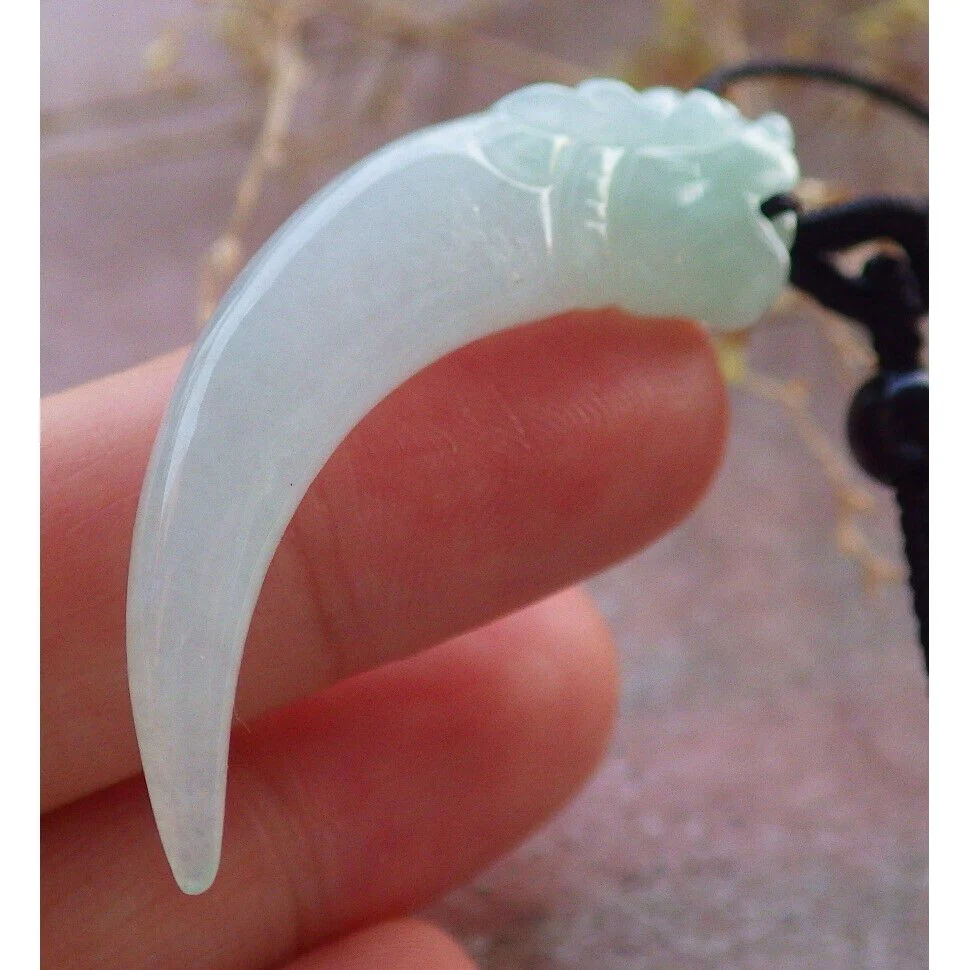 Certified Green 100% Natural Burma A Jade Jadeite Pendant Dragon Tooth Necklace - Image 2