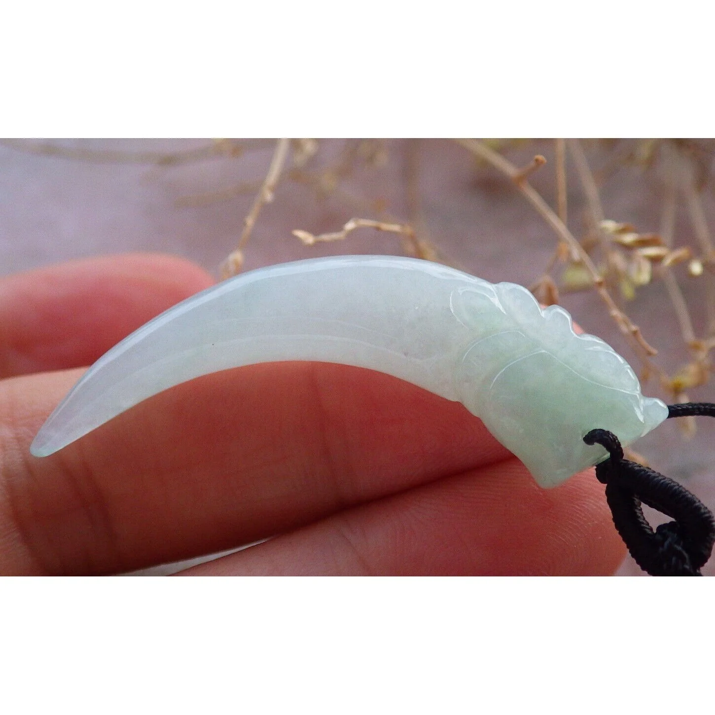 Certified Green 100% Natural Burma A Jade Jadeite Pendant Dragon Tooth Necklace - Image 3