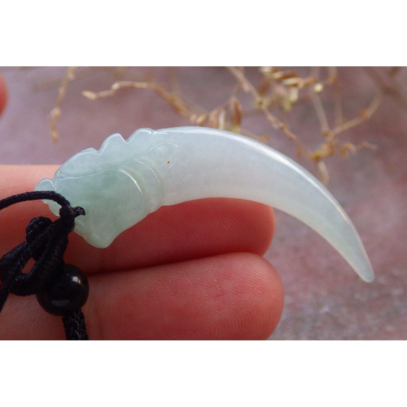 Certified Green 100% Natural Burma A Jade Jadeite Pendant Dragon Tooth Necklace - Image 4