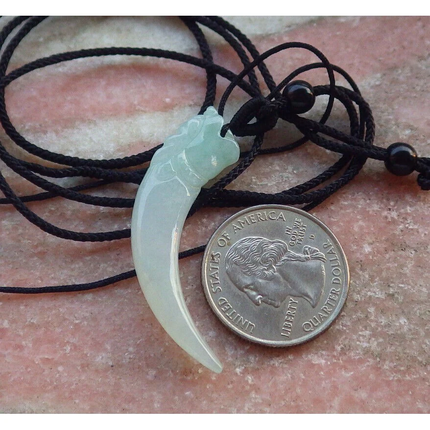 Certified Green 100% Natural Burma A Jade Jadeite Pendant Dragon Tooth Necklace - Image 5