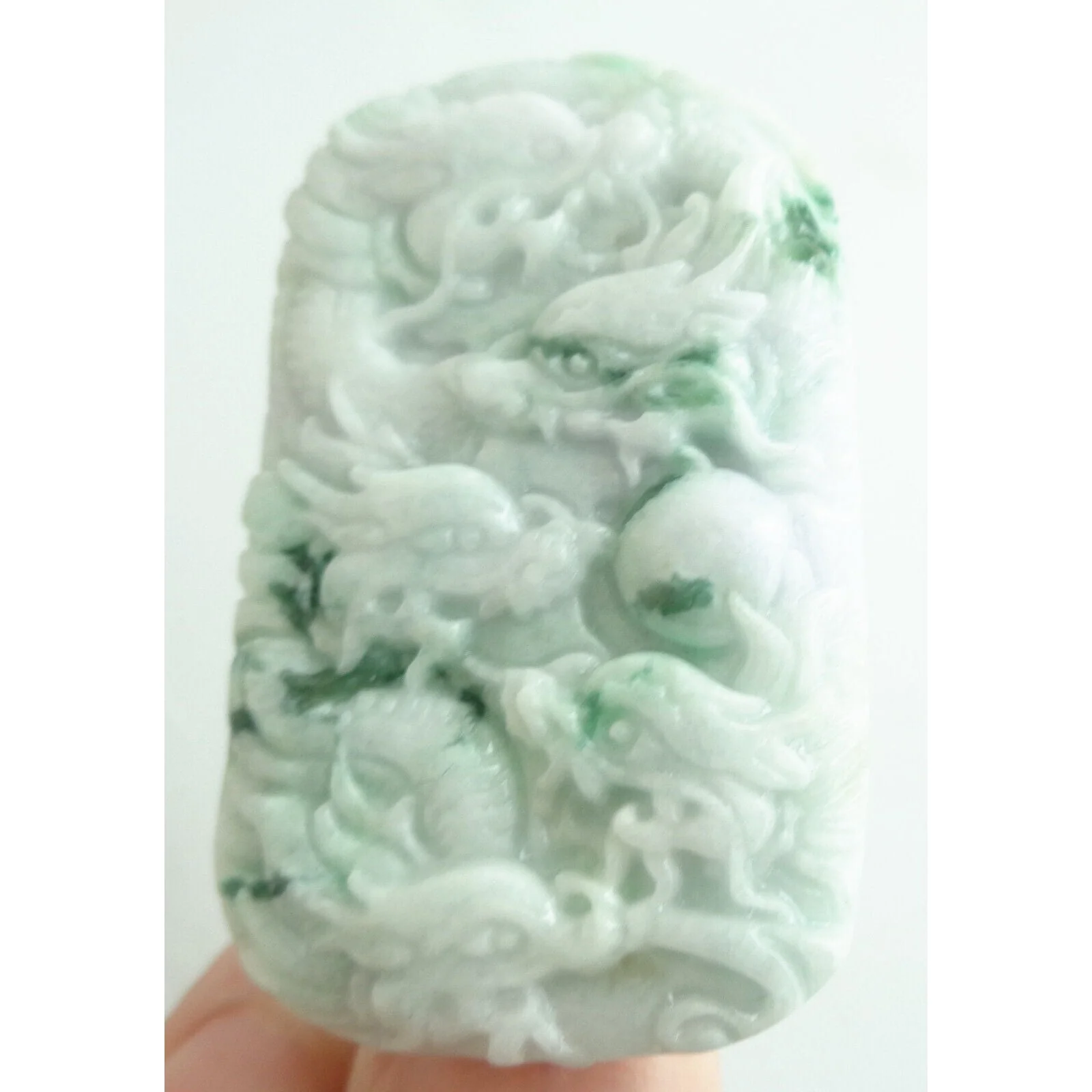 Certified Green A Jade Jadeite Carved 9 Dragons Bead Pendant Necklace - Image 2