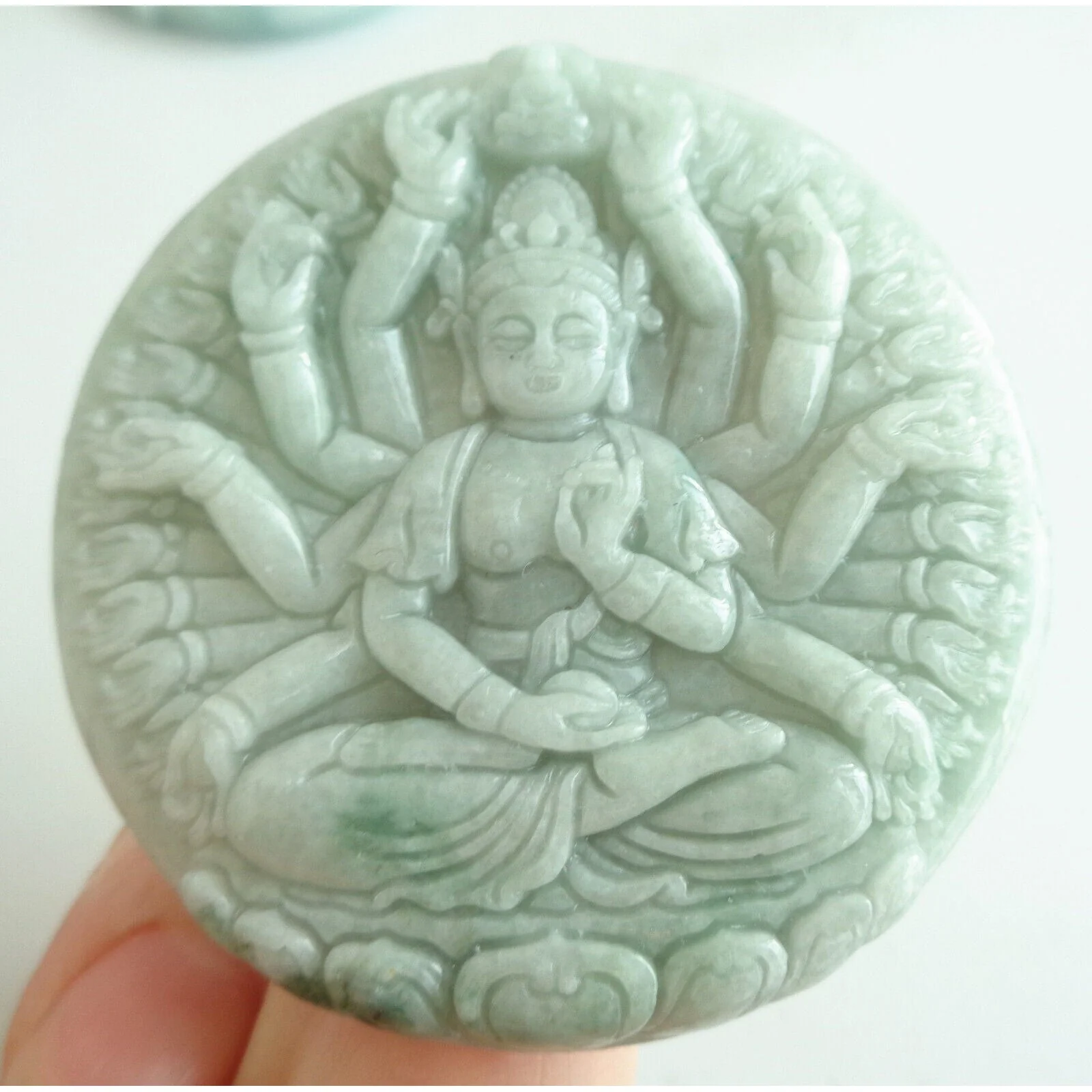 Certified Green A Jadeite Pendant Thousand-Hand Guanyin Kwan Yin - Image 12