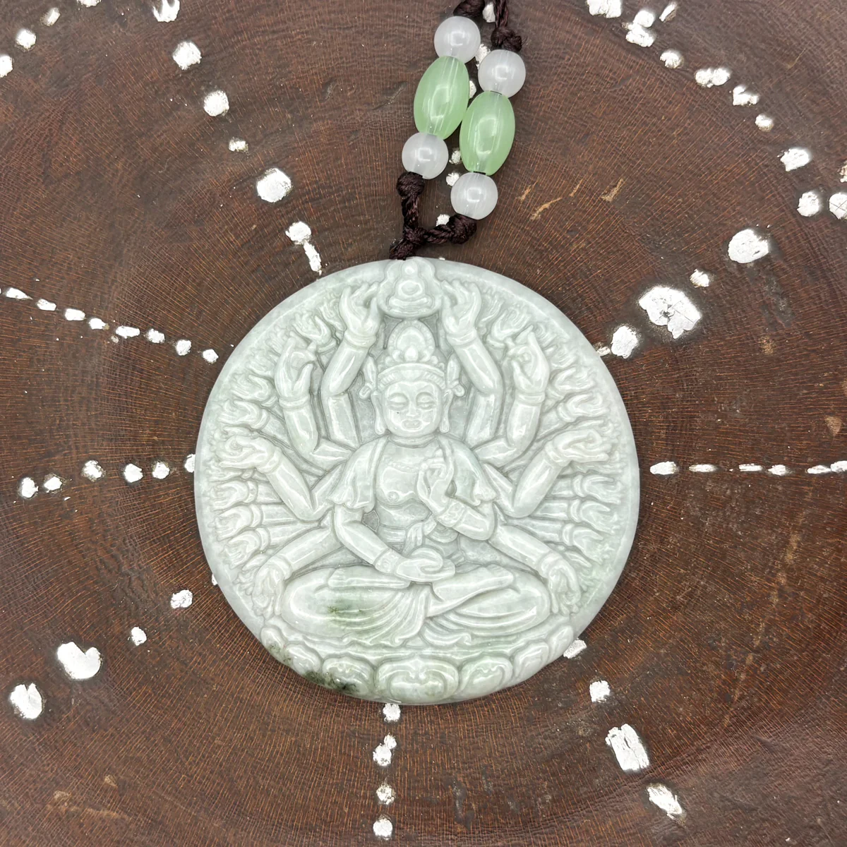 Certified Green A Jadeite Pendant Thousand-Hand Guanyin Kwan Yin - Image 3