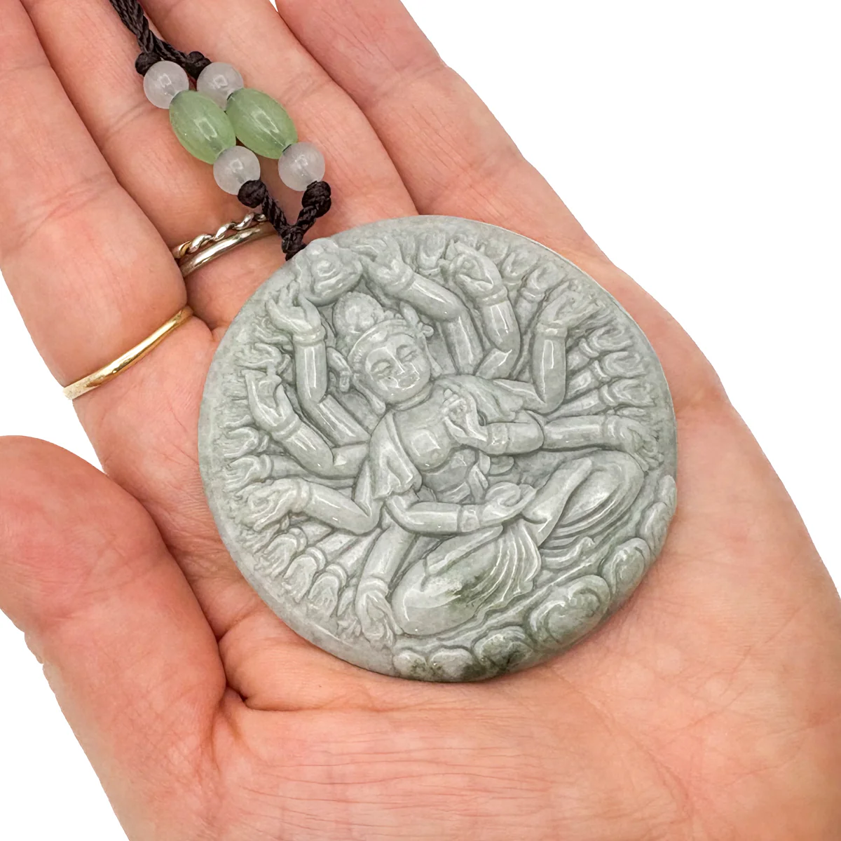 Certified Green A Jadeite Pendant Thousand-Hand Guanyin Kwan Yin - Image 7