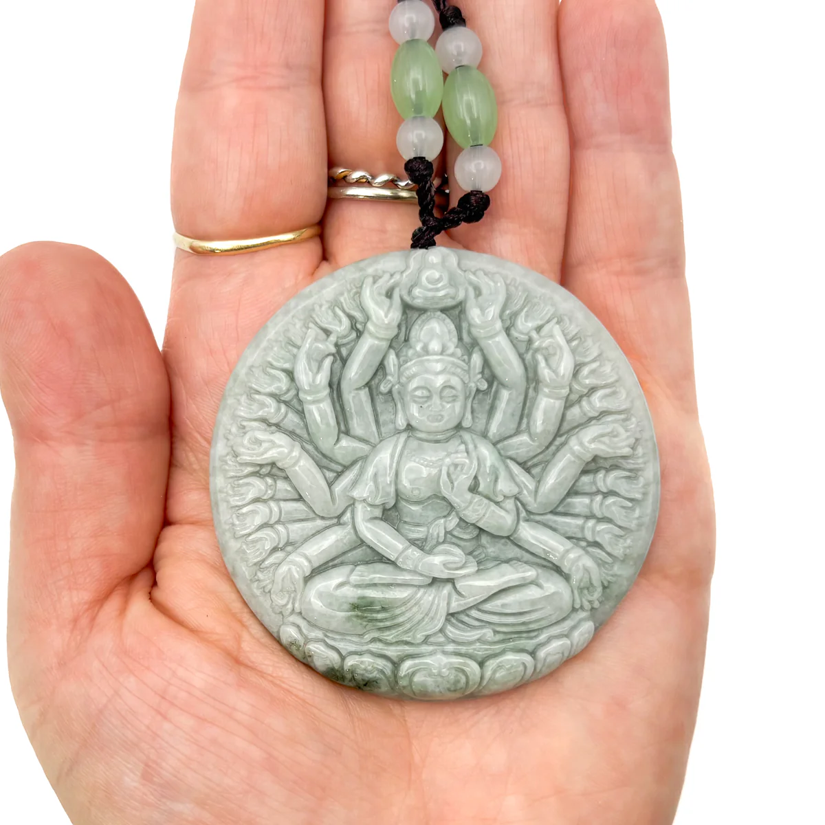 Certified Green A Jadeite Pendant Thousand-Hand Guanyin Kwan Yin - Image 8
