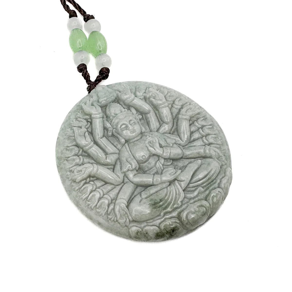 Certified Green A Jadeite Pendant Thousand-Hand Guanyin Kwan Yin - Image 9