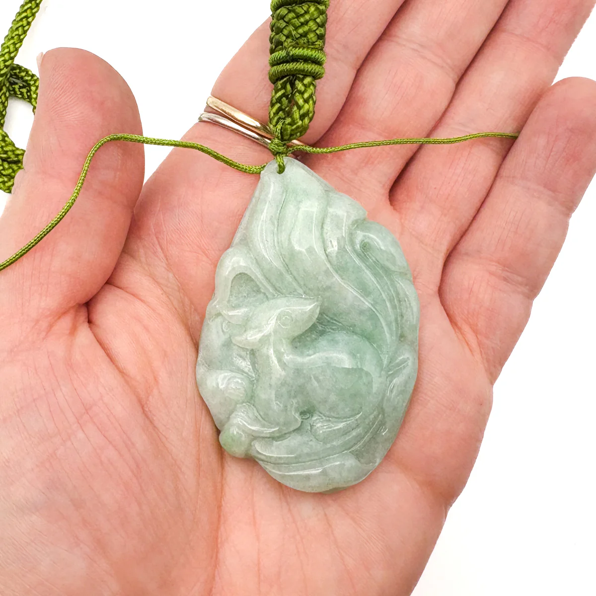 Certified Green Burma 100% Natural A Jade Jadeite Pendant Fox Necklace - Image 10