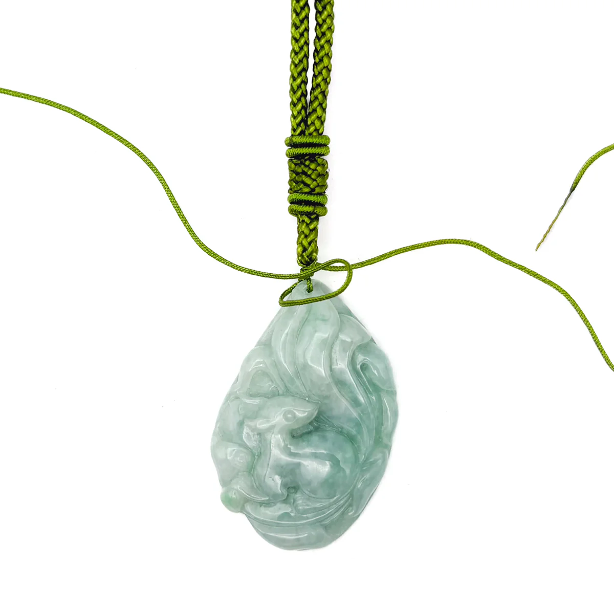 Certified Green Burma 100% Natural A Jade Jadeite Pendant Fox Necklace - Image 2