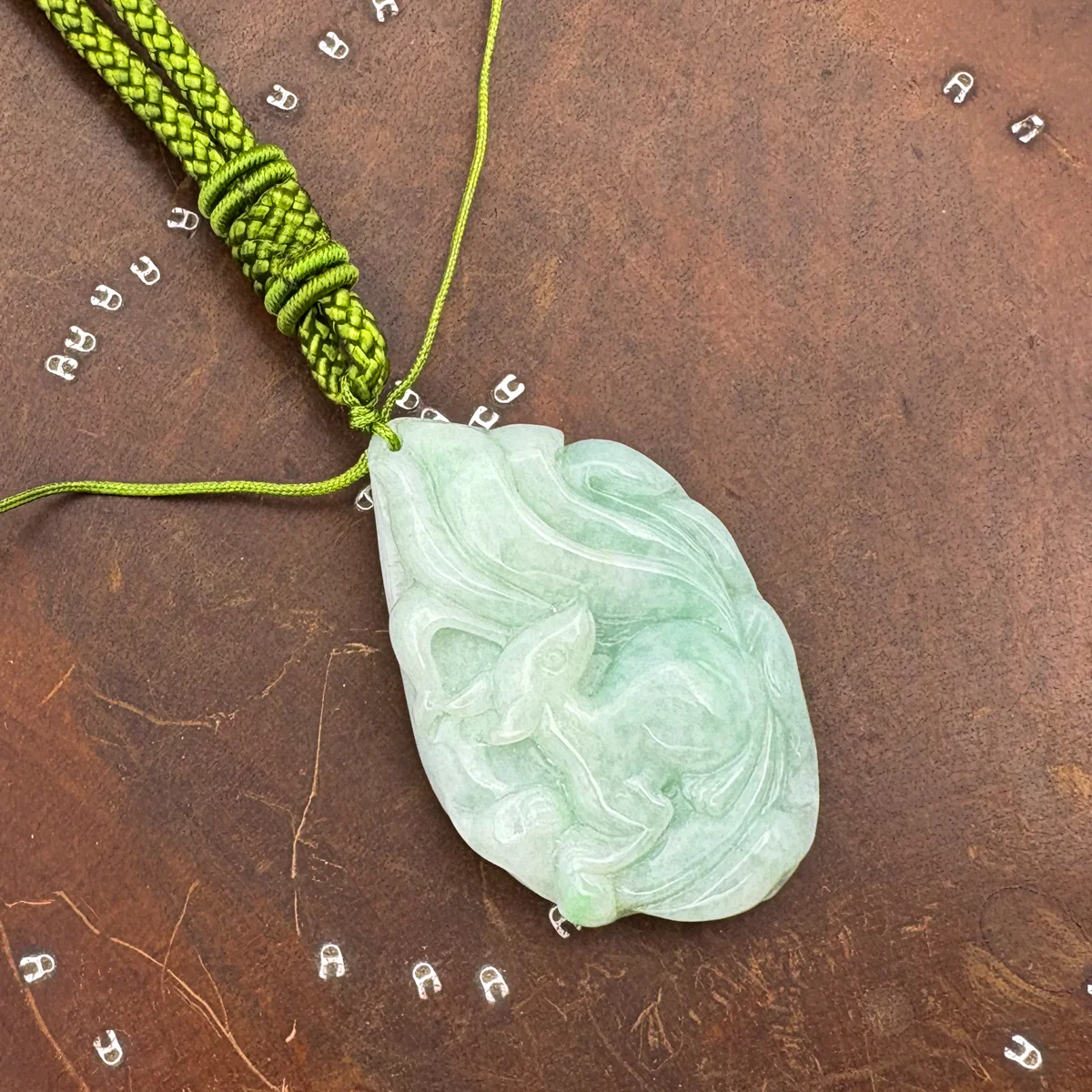 Certified Green Burma 100% Natural A Jade Jadeite Pendant Fox Necklace - Image 3