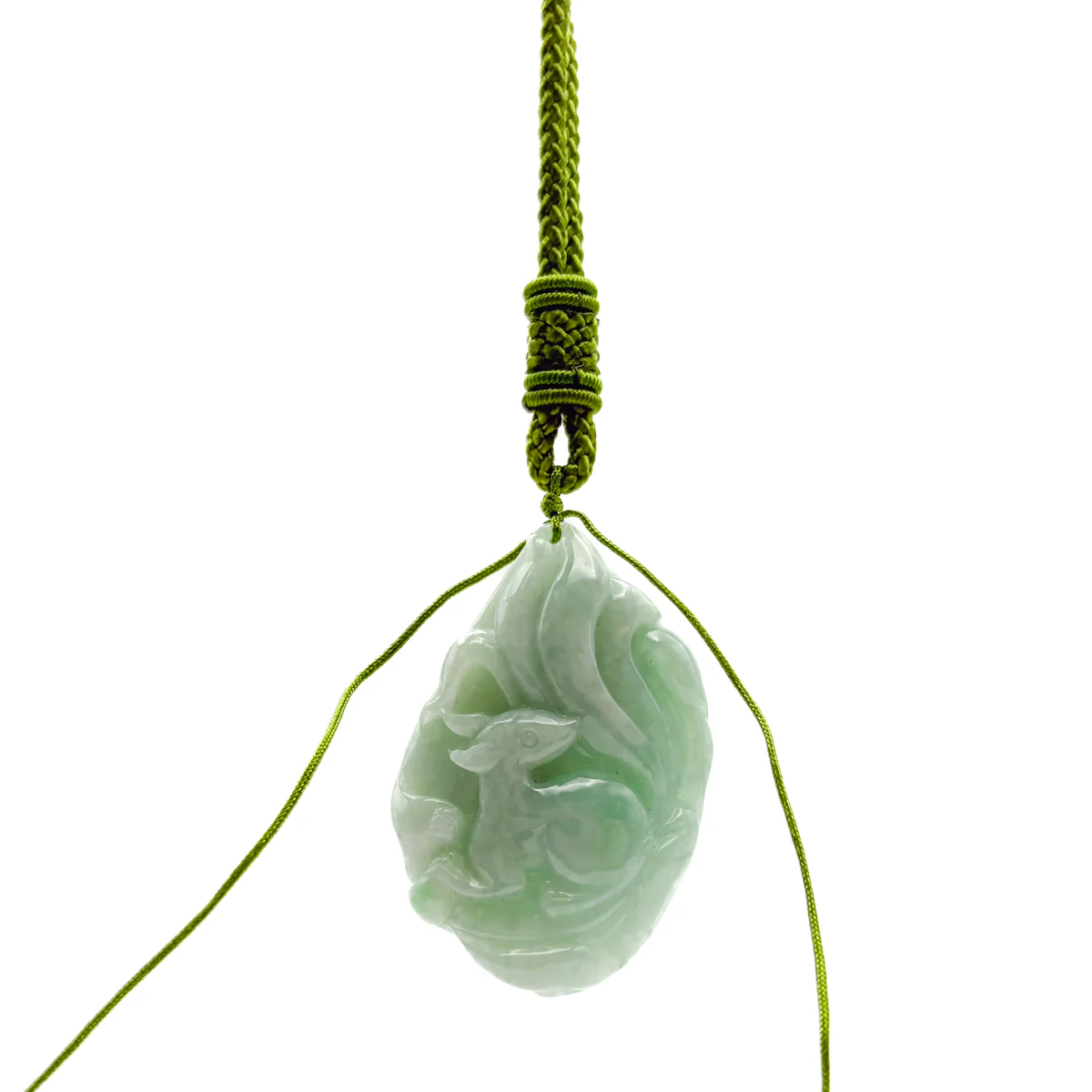 Certified Green Burma 100% Natural A Jade Jadeite Pendant Fox Necklace - Image 6