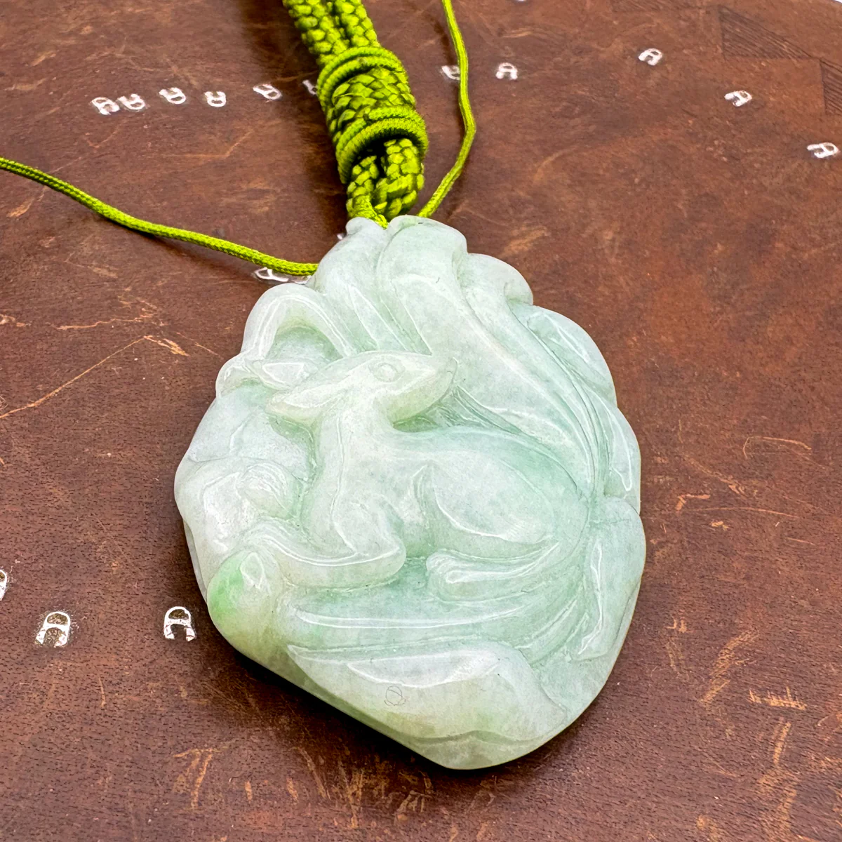 Certified Green Burma 100% Natural A Jade Jadeite Pendant Fox Necklace - Image 8