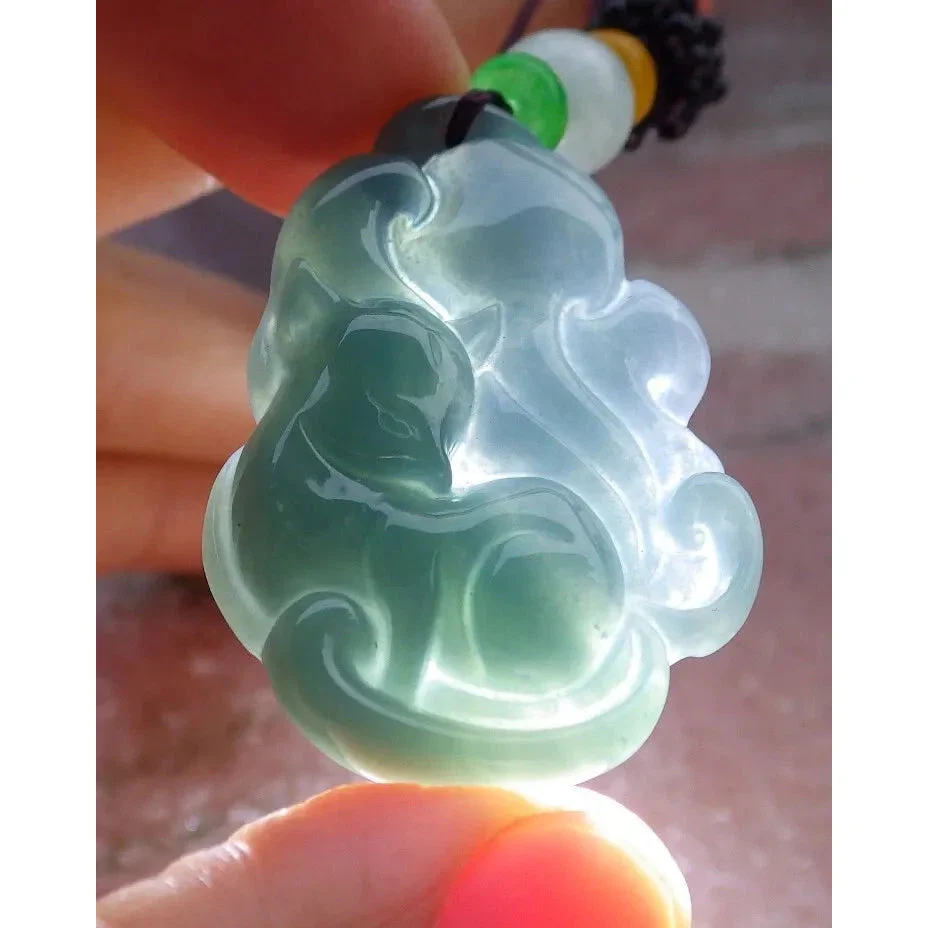 Certified Green Burma 100% Natural A Jade Jadeite Pendant Fox Necklace - Image 3