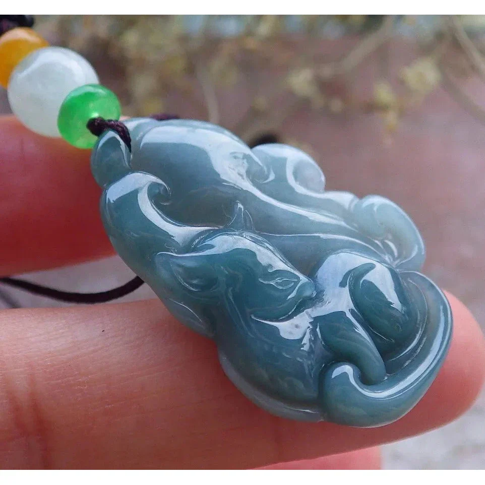 Certified Green Burma 100% Natural A Jade Jadeite Pendant Fox Necklace - Image 4