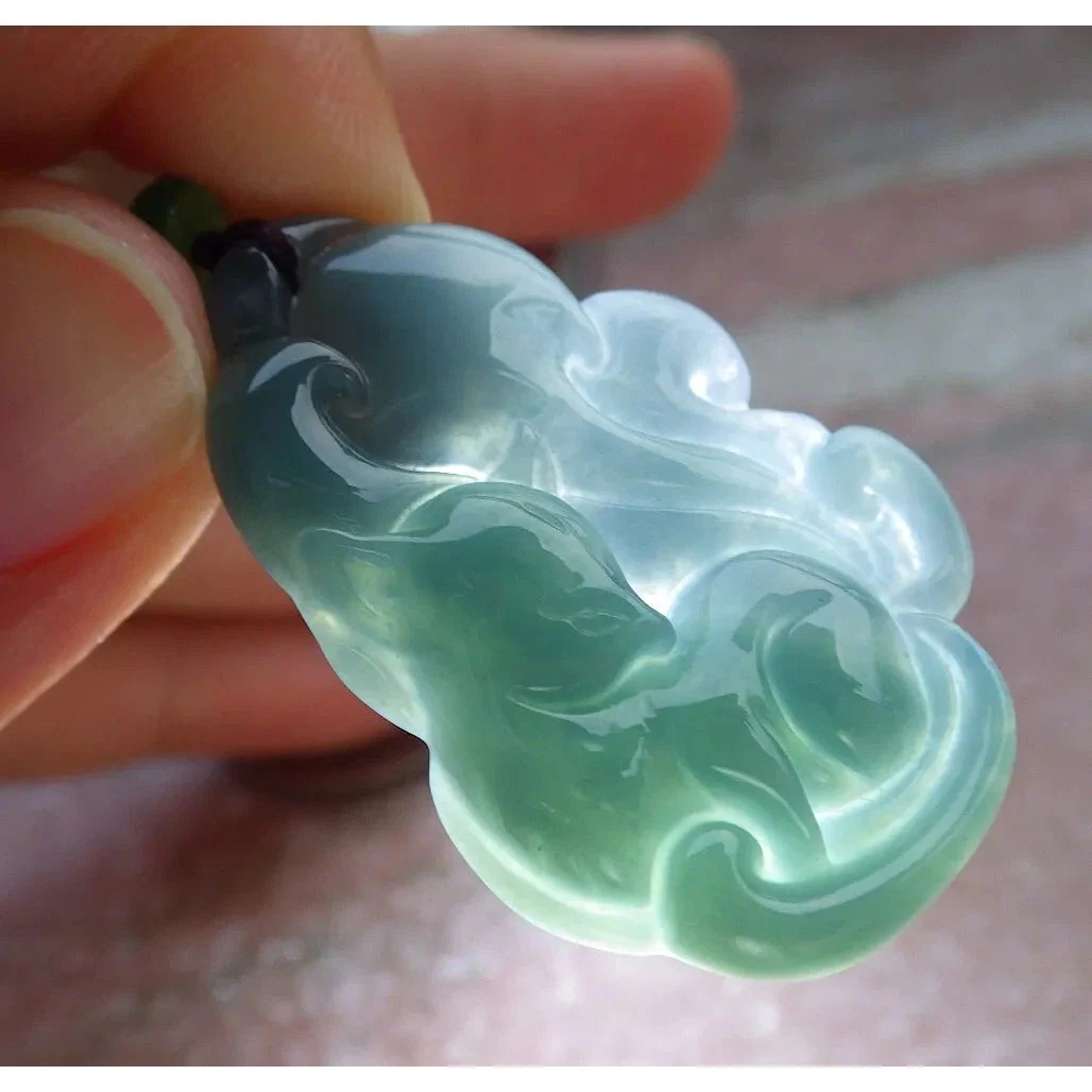 Certified Green Burma 100% Natural A Jade Jadeite Pendant Fox Necklace - Image 5