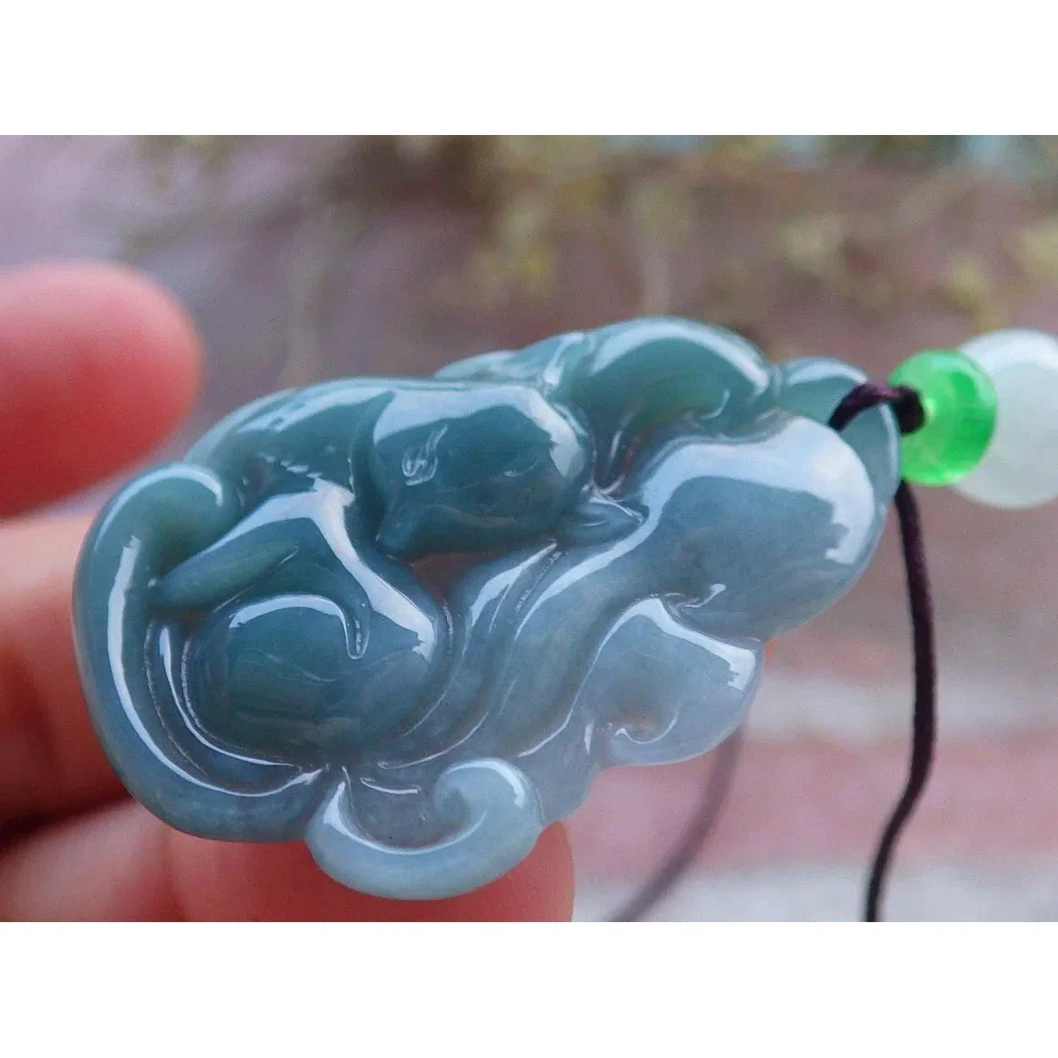 Certified Green Burma 100% Natural A Jade Jadeite Pendant Fox Necklace - Image 6