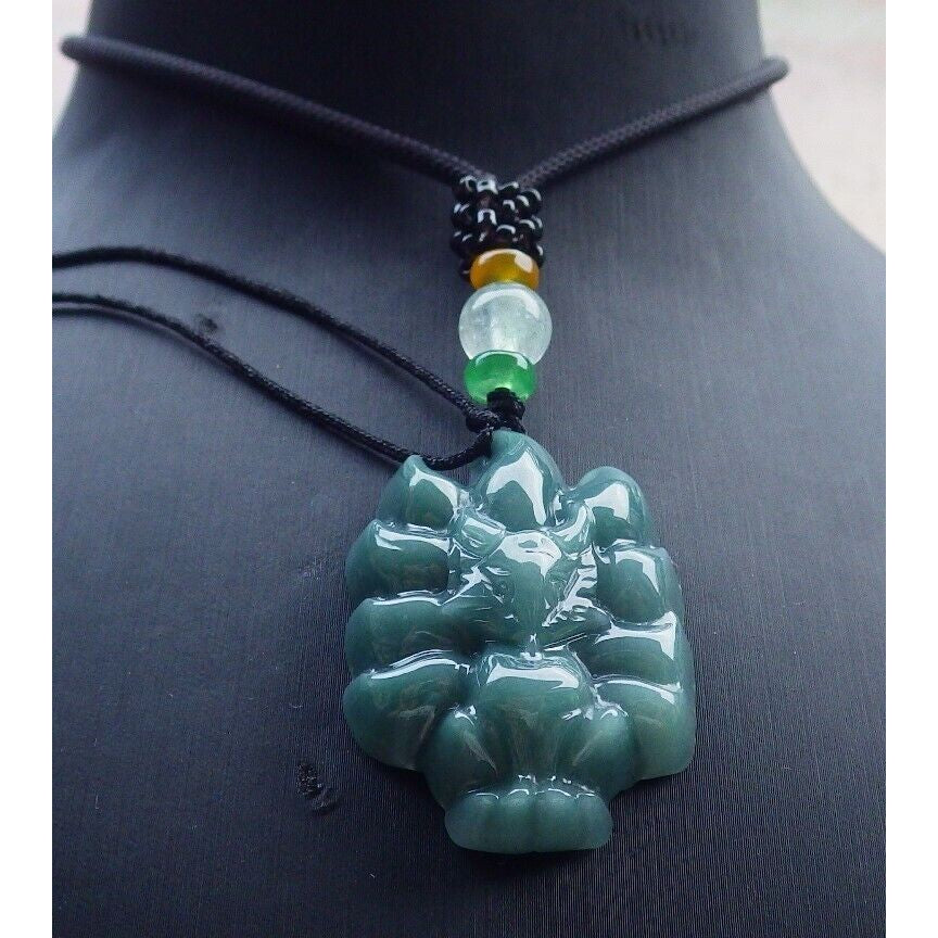 Certified Green Burma 100% Natural A Jade Jadeite Pendant Fox Necklace - Image 2