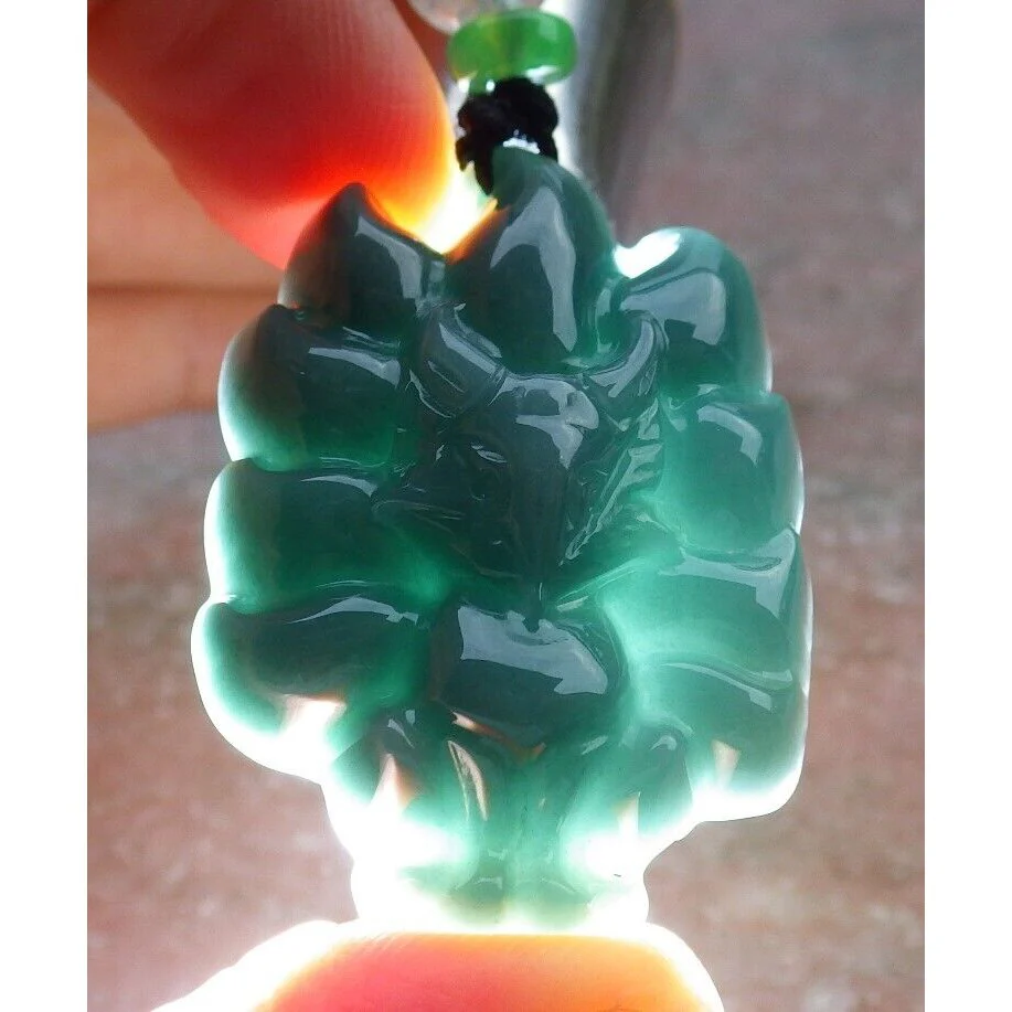 Certified Green Burma 100% Natural A Jade Jadeite Pendant Fox Necklace - Image 6