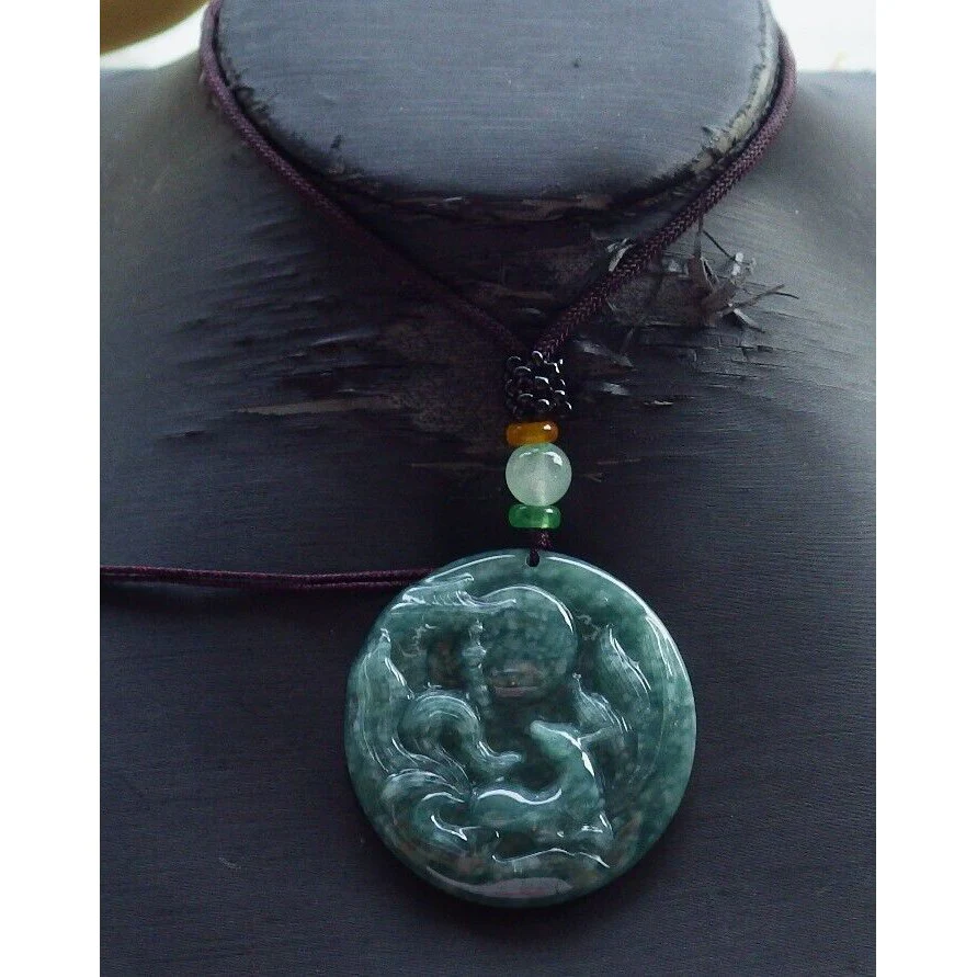 Certified Green Burma 100% Natural A Jade Jadeite Pendant Fox Phoenix Necklace - Image 2