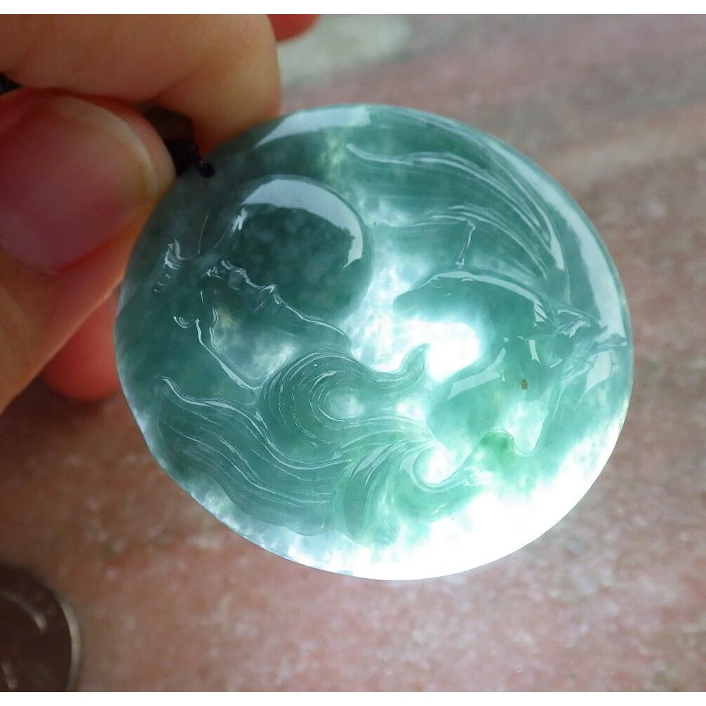 Certified Green Burma 100% Natural A Jade Jadeite Pendant Fox Phoenix Necklace - Image 4