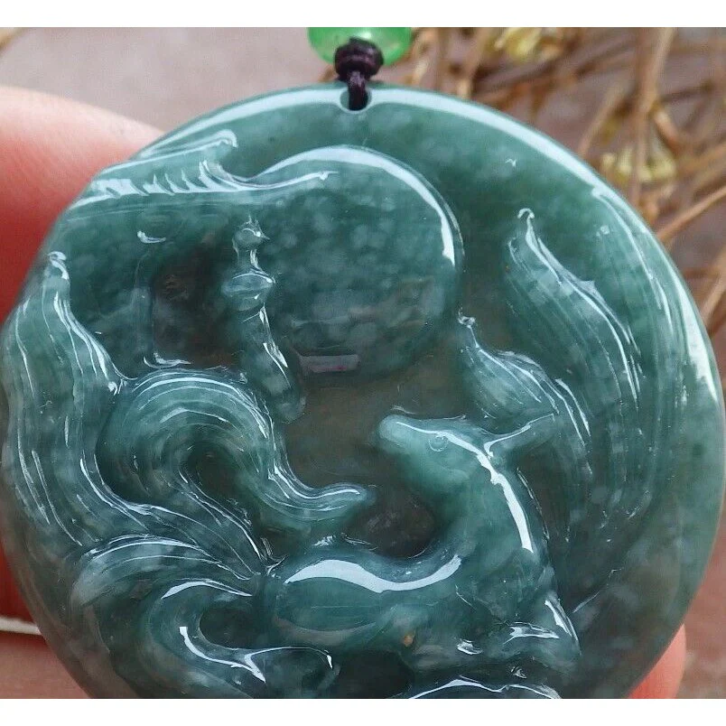 Certified Green Burma 100% Natural A Jade Jadeite Pendant Fox Phoenix Necklace - Image 5