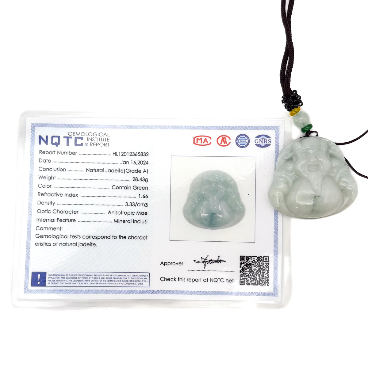 Certified Green Burma 100% Natural A Jade Jadeite Pendant Money God Necklace - Image 16