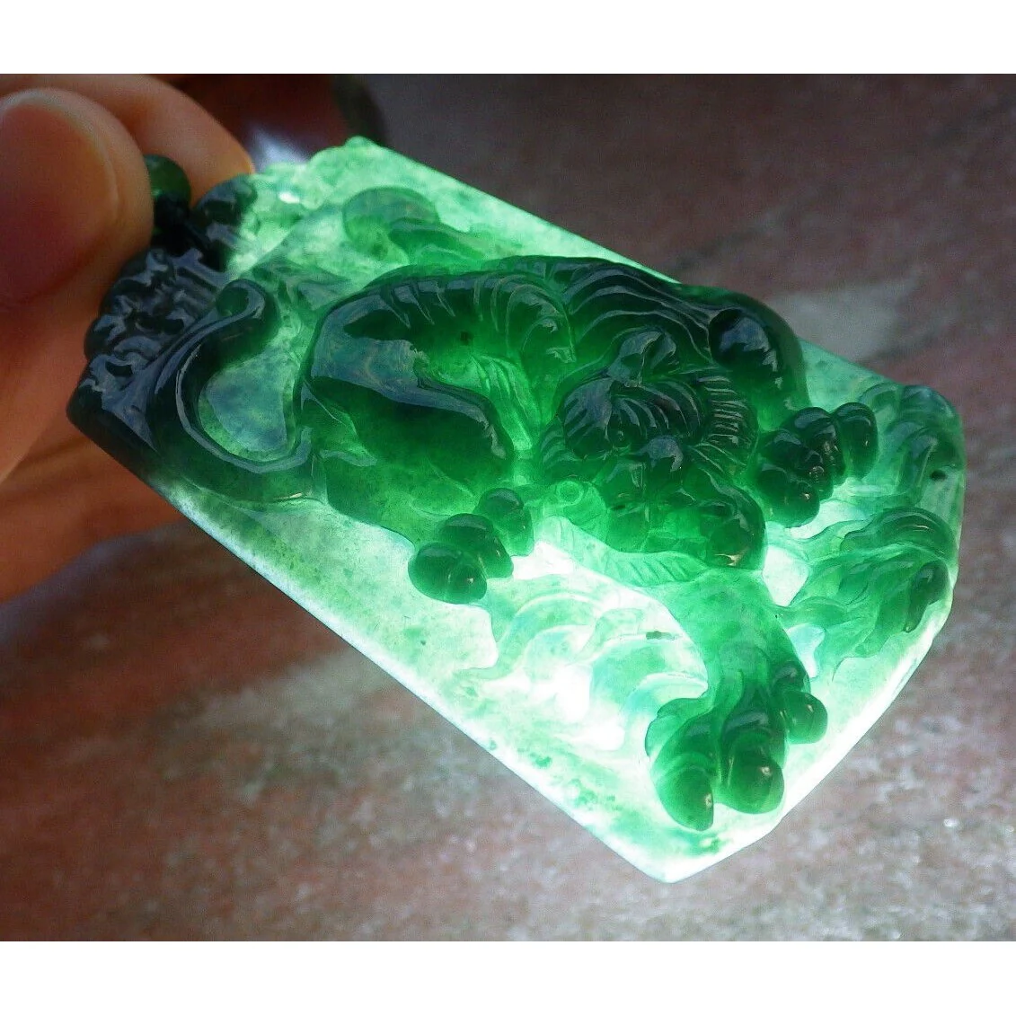 Certified Green Burma 100% Natural A Jade Jadeite Pendant Tiger Necklace - Image 3