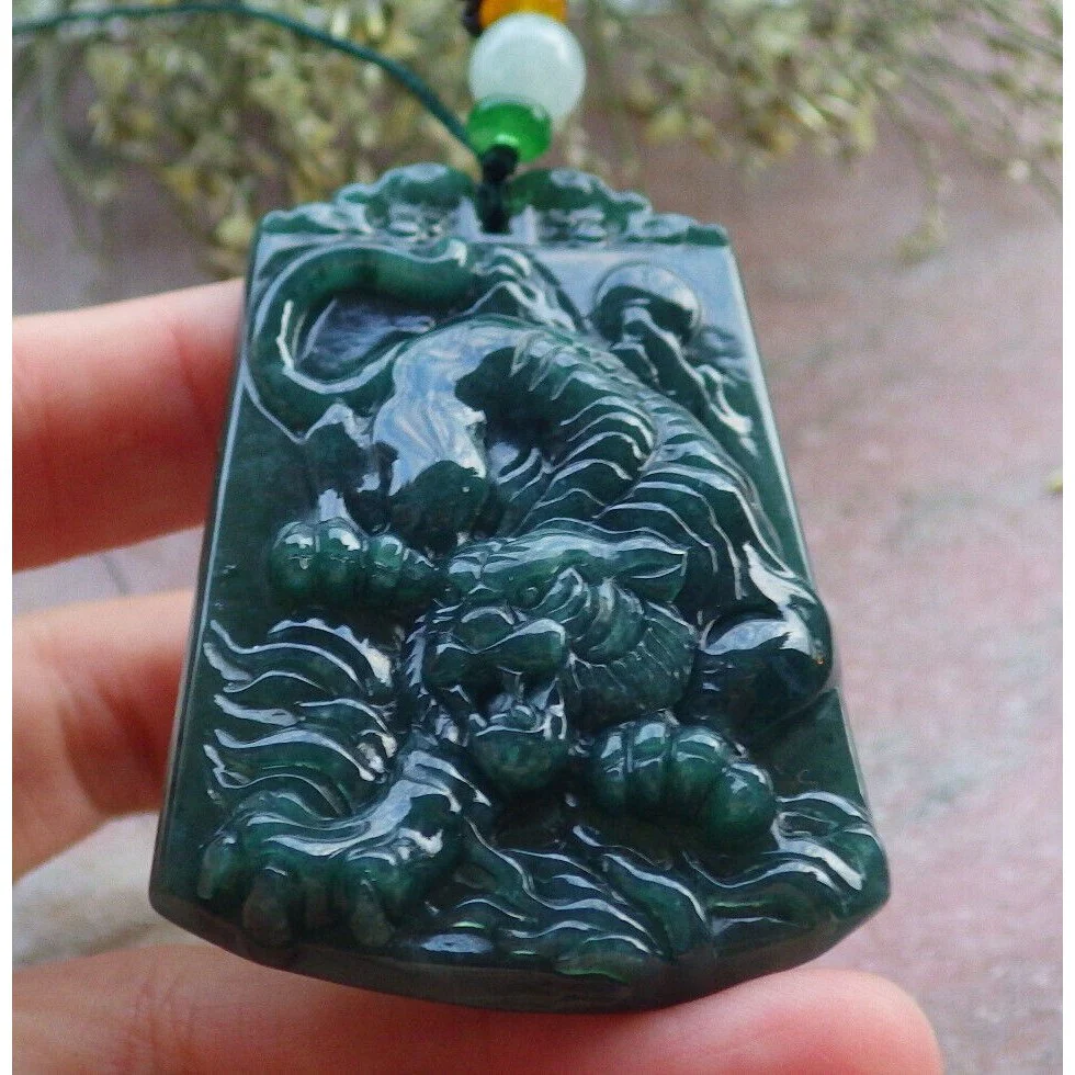Certified Green Burma 100% Natural A Jade Jadeite Pendant Tiger Necklace - Image 4