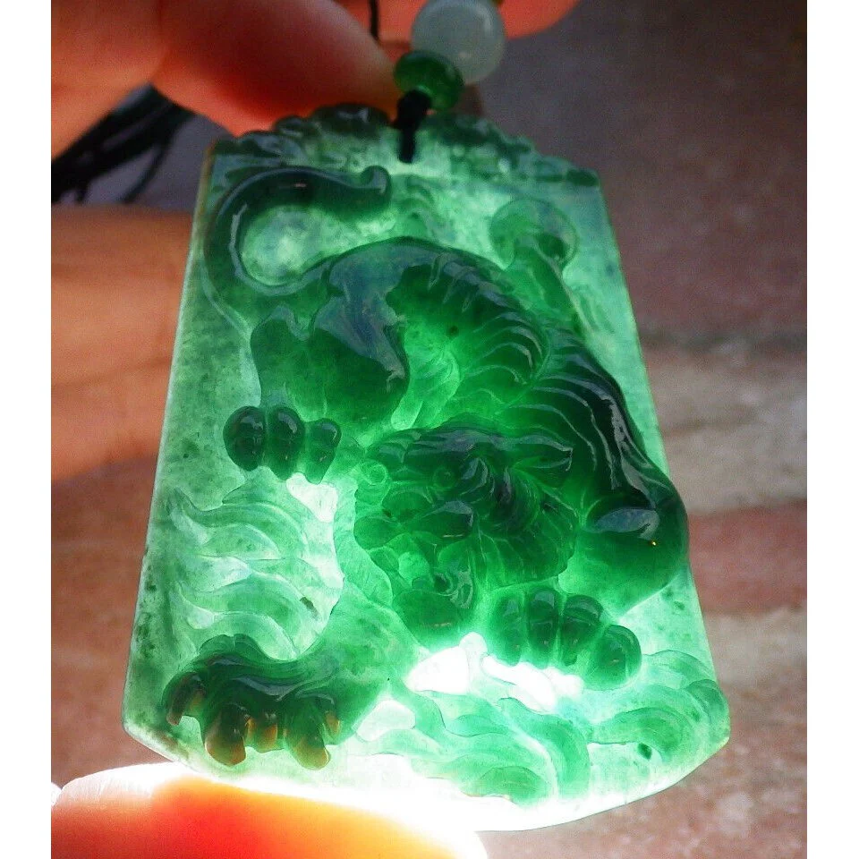 Certified Green Burma 100% Natural A Jade Jadeite Pendant Tiger Necklace - Image 5